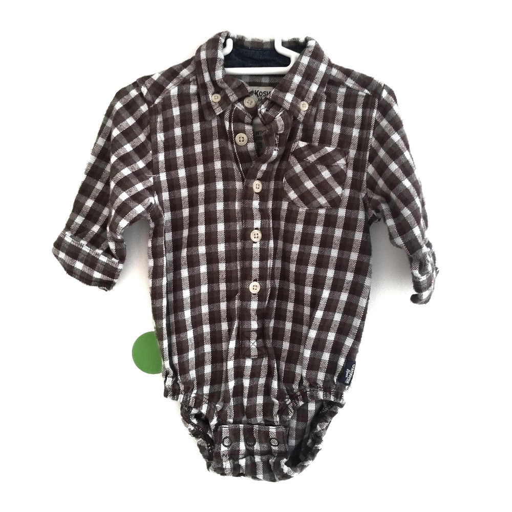 ⭐ 5/$15 ⭐ OSHKOSH 6 M Baby Flannel Shirt Onesie
